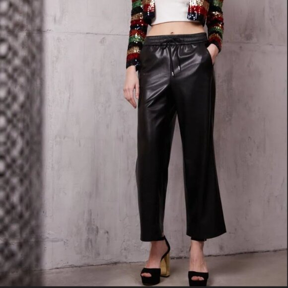 New Alice + Olivia Benny Baggy Faux Leather Pants in Black Size M#2120 - Picture 4 of 13